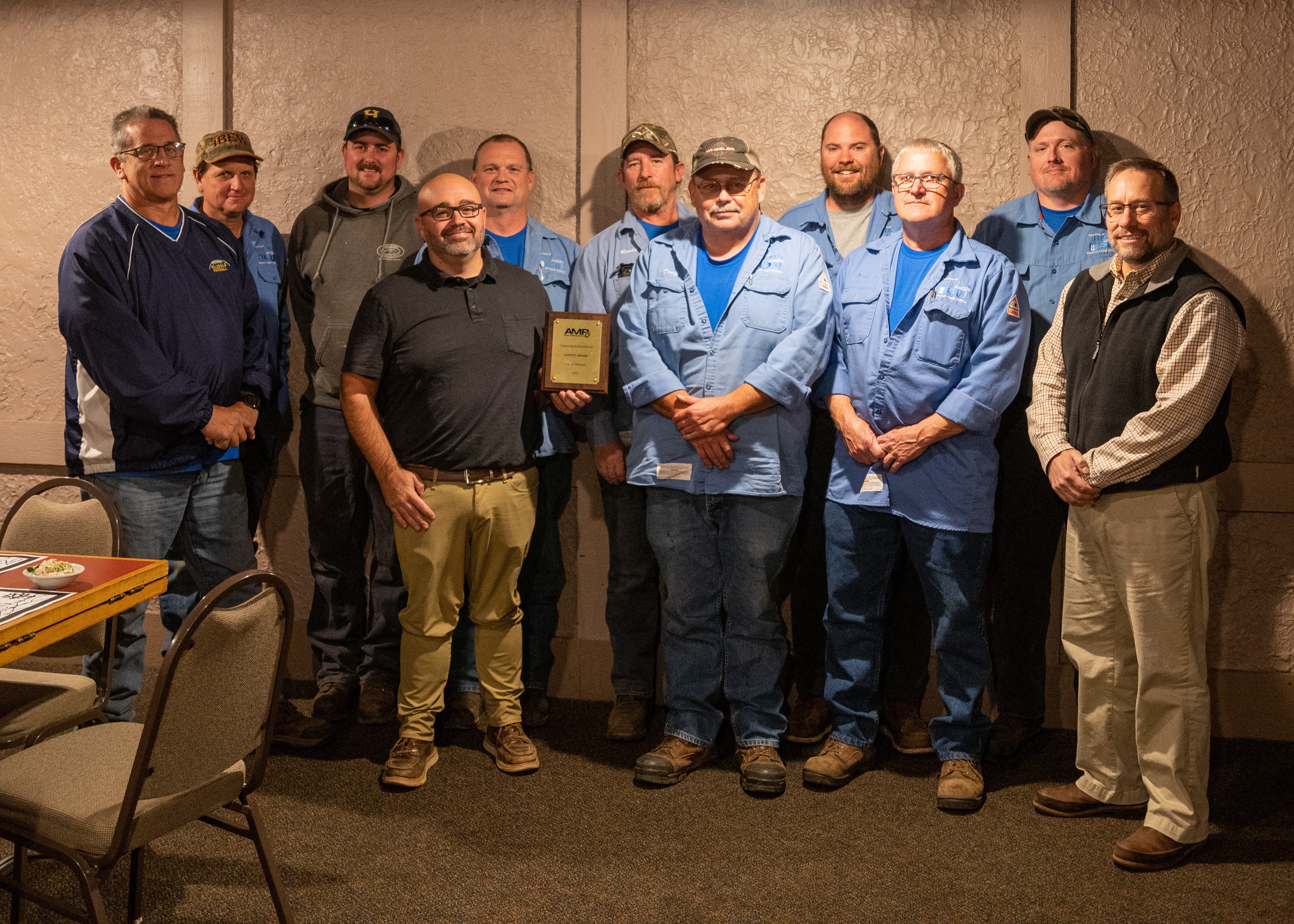 Hillsdale BPU electric distribution staff pose with the AMP Safety Award—Transmission and Distribution